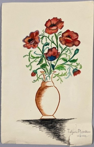  Bemålad framsida på brev med en blomvas med vallmo