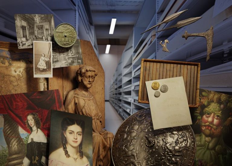 Montage med kända föremål från Statens historiska musers samlingar