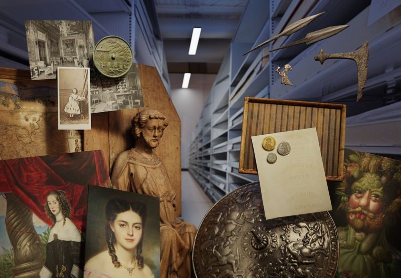 Kollage på olika föremål ur museernas samling