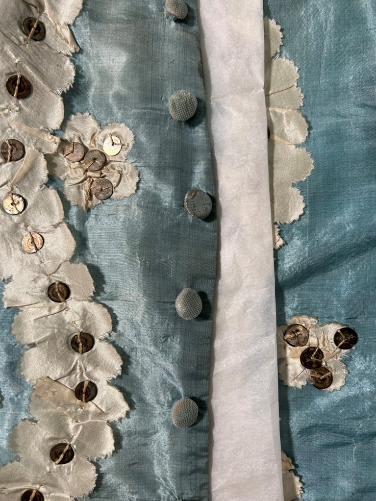 Detail of buttons after being covered with tulle.