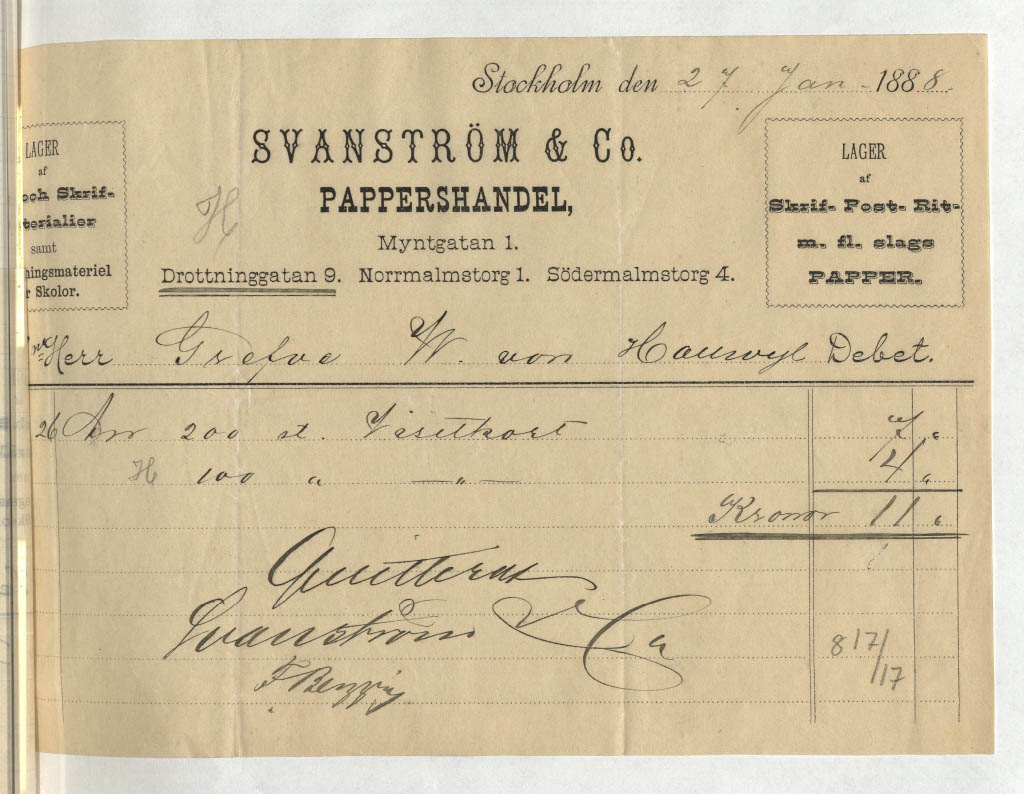 Kvitto från Svanström & Co.