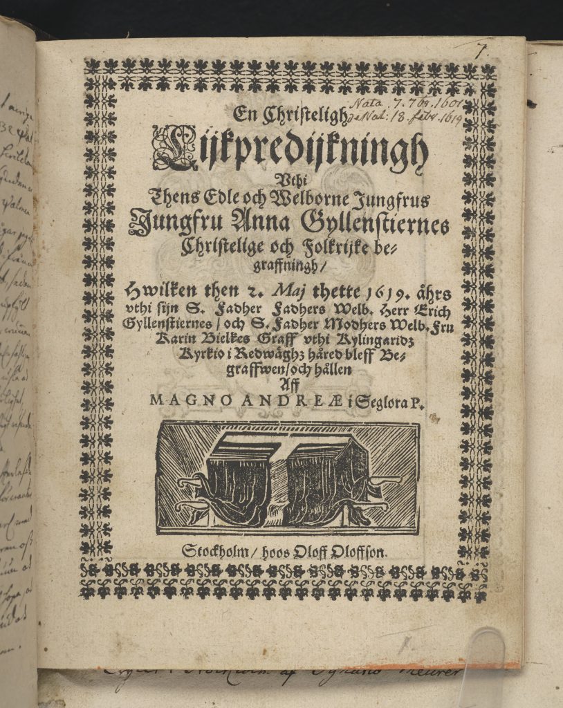 En sida ur en gammal bok med rubriken "Likpredikan" och en bild på en kista.