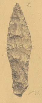 Blyertsteckning av spetsig flintabit