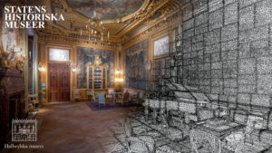 bild av Hallwylska museets salong där delar av bilden är rummet i 3D-miljö